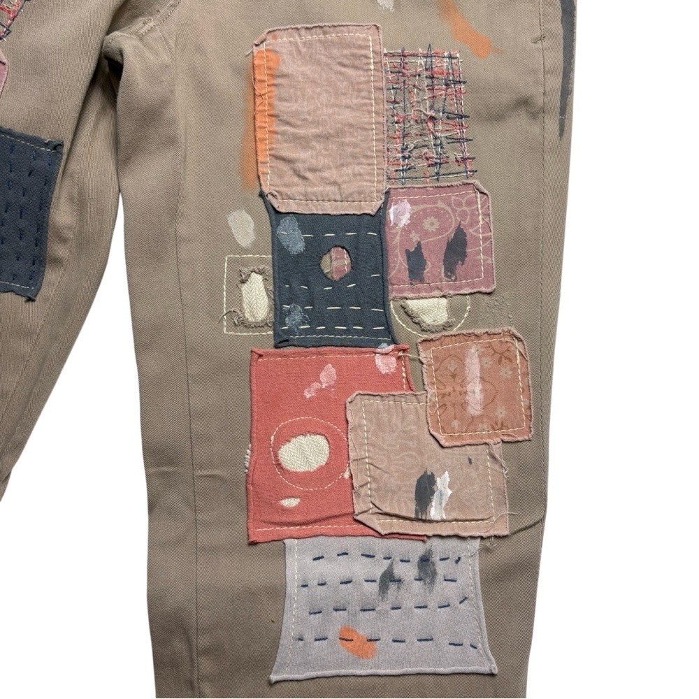 Anthropologie Pilcro Hyphen Patchwork Painted Chinos Size 25 Cotton Blend - Picture 6 of 16